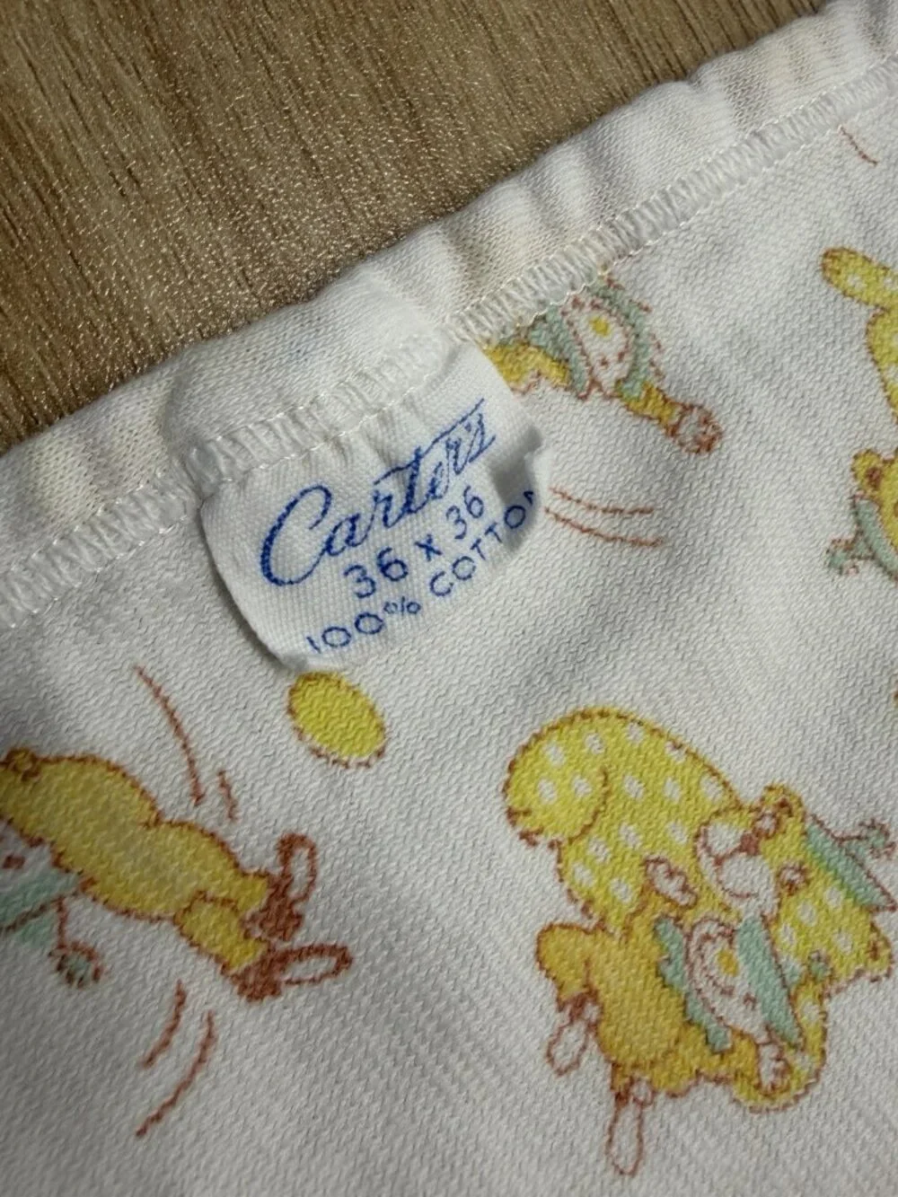 Vintage Carter's Receiving Baby Blanket Yellow Bears and Clowns 36x36